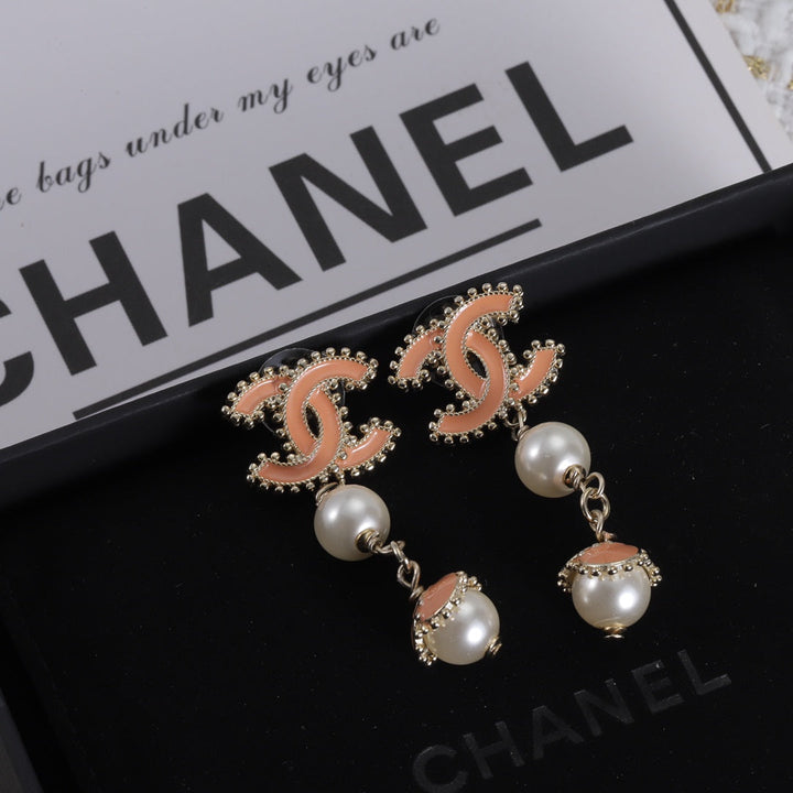 New CC letter pearl pendant earrings