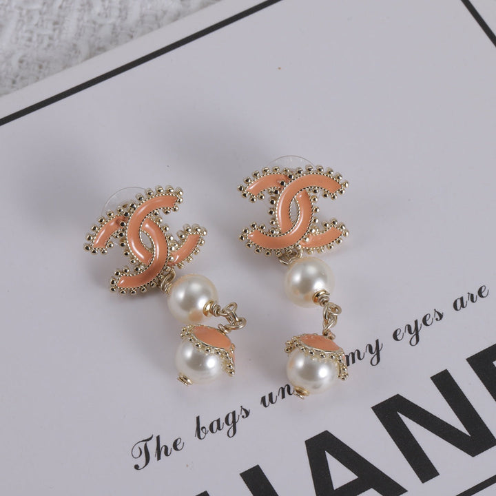 New CC letter pearl pendant earrings