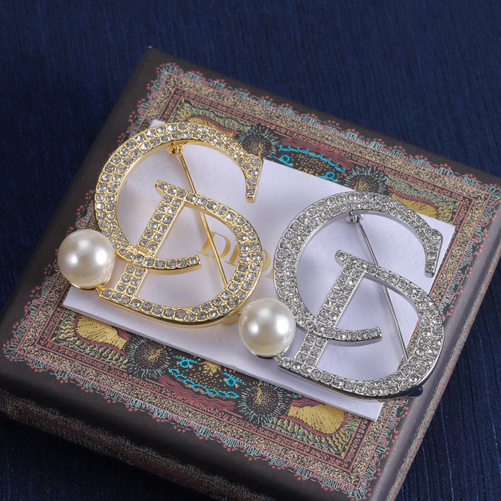 Deluxe CD Rhinestone Monogram Brooch