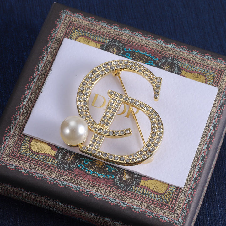 Deluxe CD Rhinestone Monogram Brooch