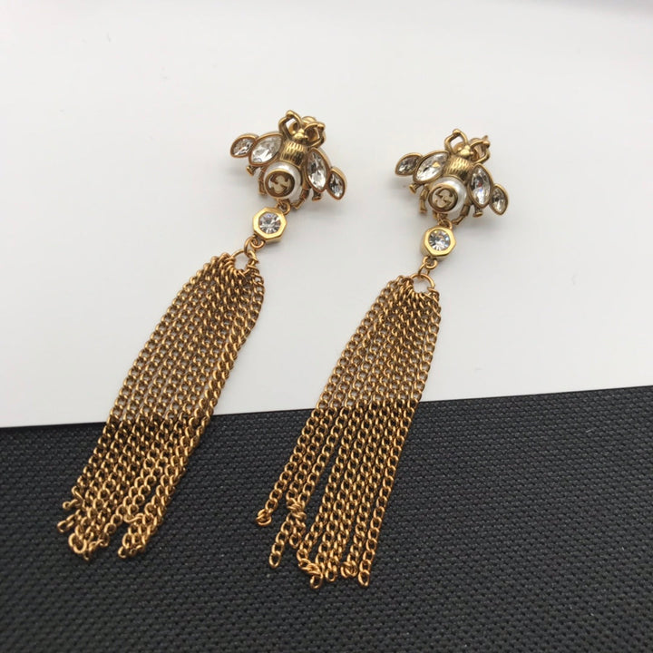 Luxury Brass Tassel Dragonfly Earrings