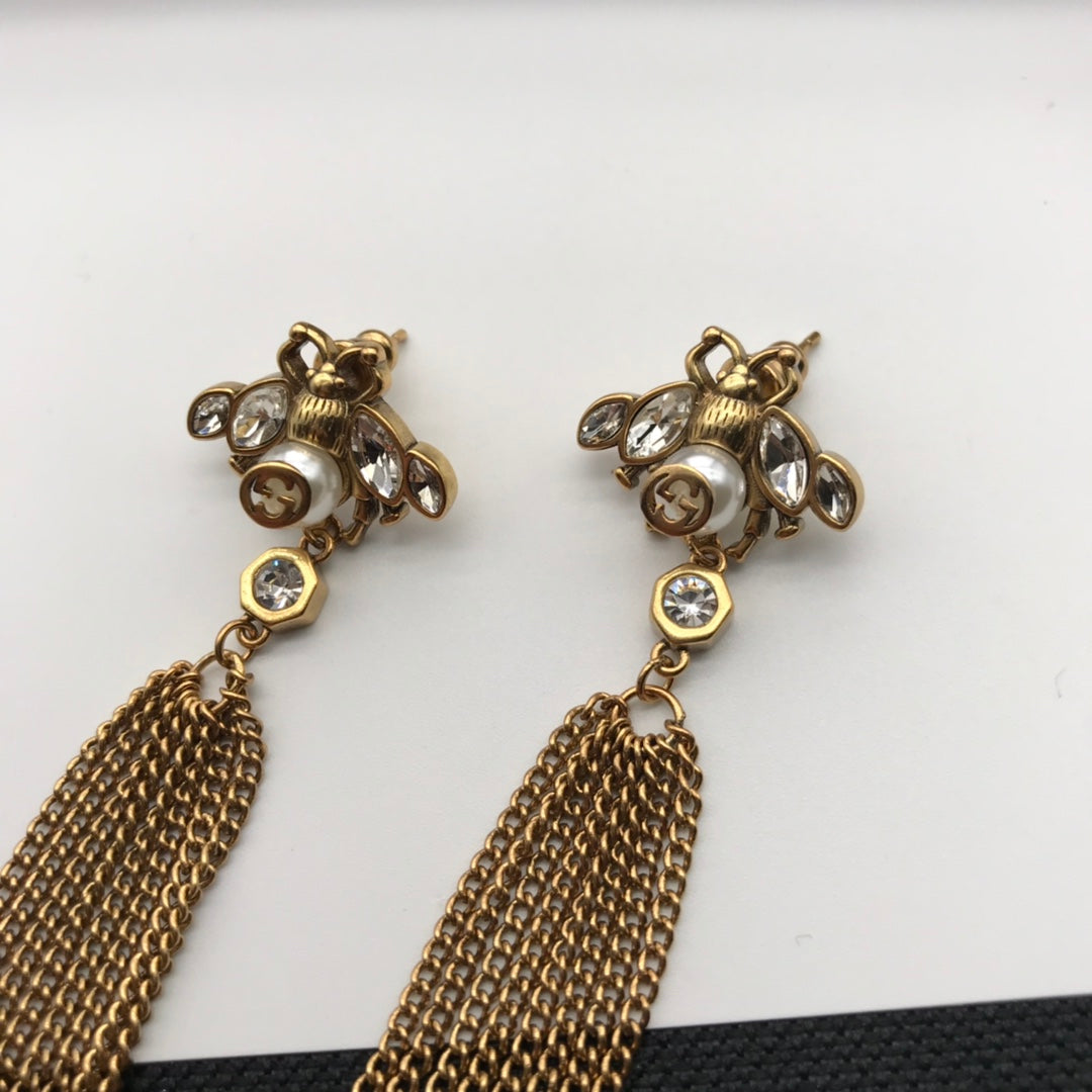 Luxury Brass Tassel Dragonfly Earrings