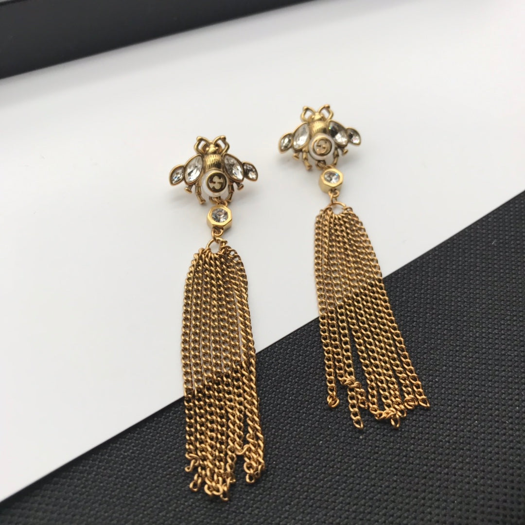 Luxury Brass Tassel Dragonfly Earrings