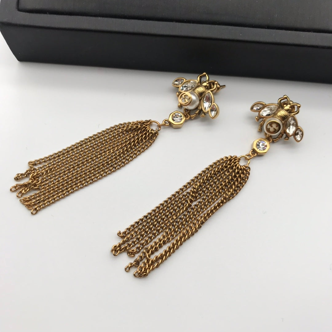 Luxury Brass Tassel Dragonfly Earrings