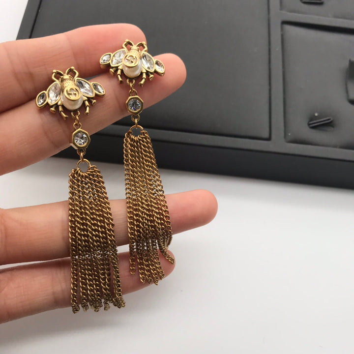 Luxury Brass Tassel Dragonfly Earrings