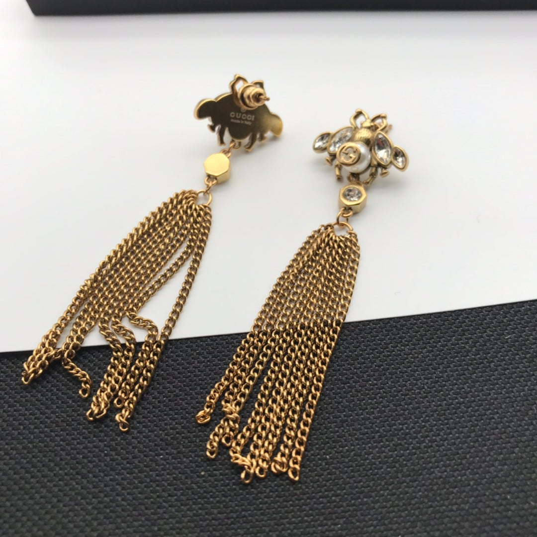 Luxury Brass Tassel Dragonfly Earrings