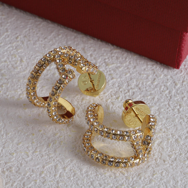 Luxury Double Layers Hollowed Out Rhinestone Earrings