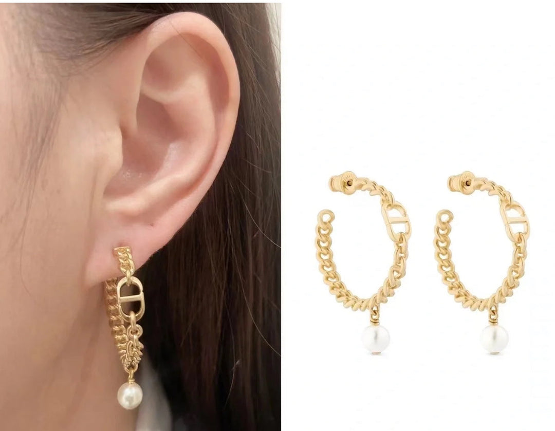 Luxury Twist CD Dangling Pearl Earrings