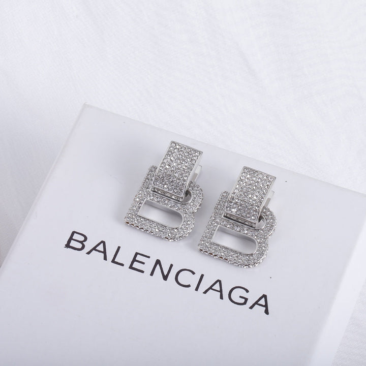 luxury full diamond letter B earrings