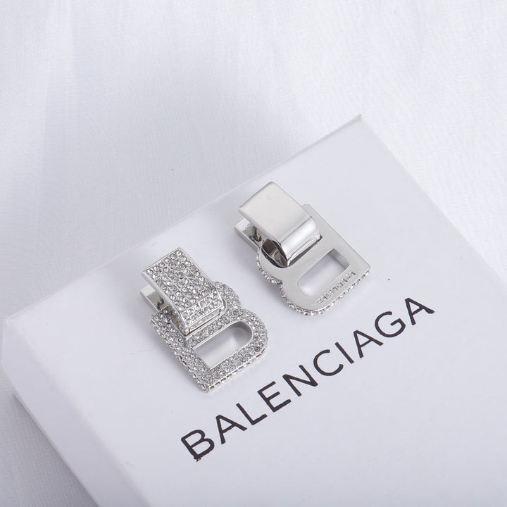 luxury full diamond letter B earrings