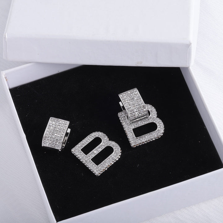 luxury full diamond letter B earrings