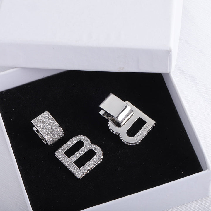 luxury full diamond letter B earrings