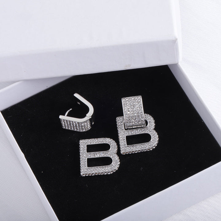 luxury full diamond letter B earrings