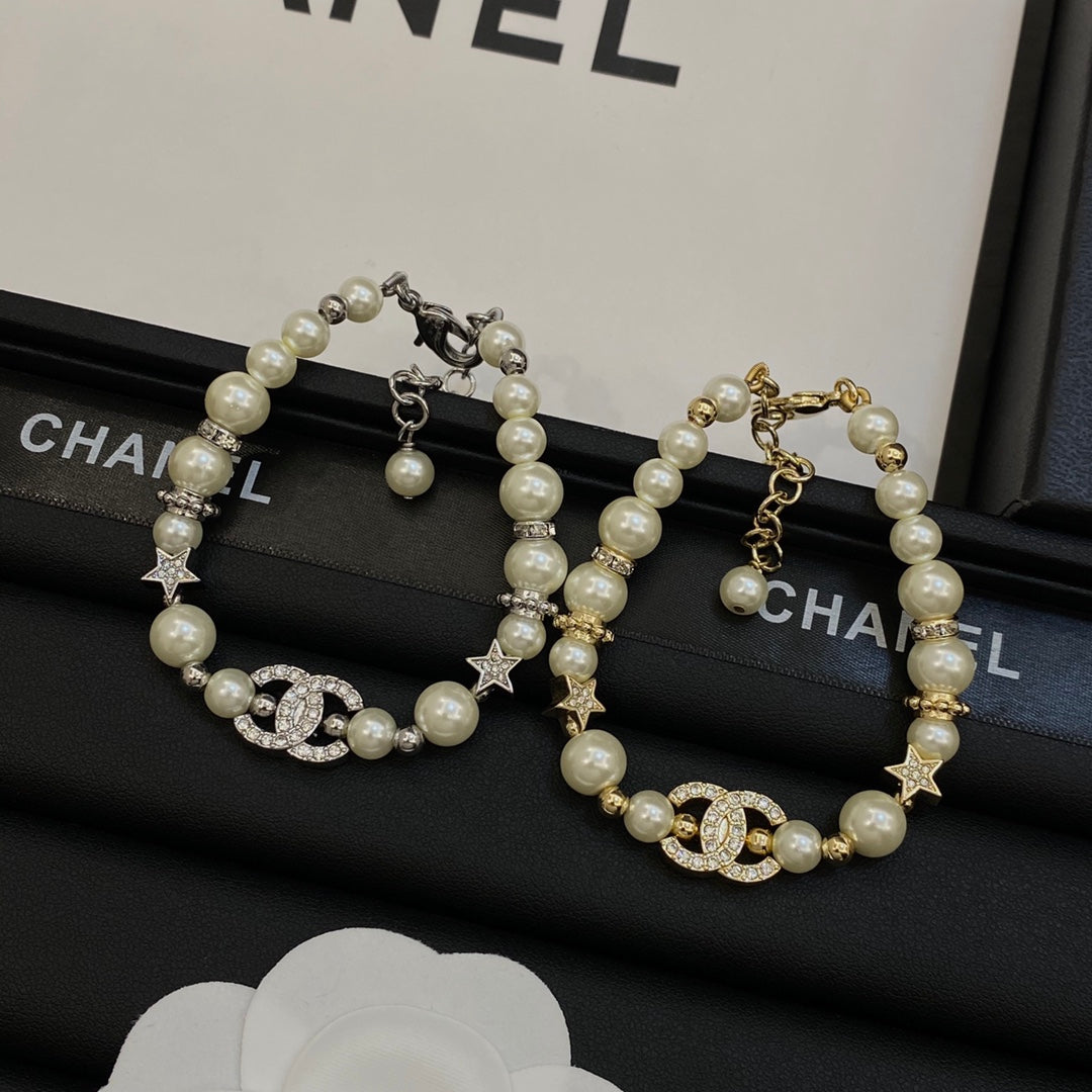 Luxurious CC Pearl Two Tone Bracelet