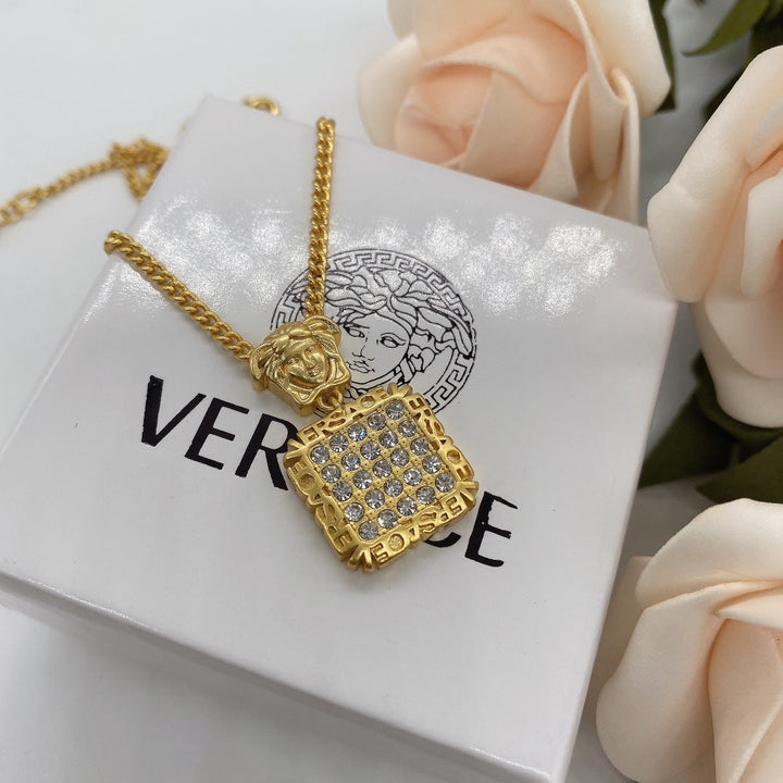 Luxury Full Diamond Square Pendant Necklace